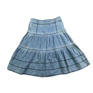 Sundance Trumpet Flare Boho Blue Denim Skirt Chambray Mermaid Cottagecore Y2K 4